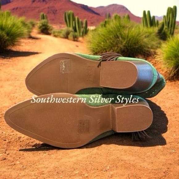 NEW Southwestern Vegan Faux Suede Leather Apple Green Size 10 Boho Cowgirl Boots - Picture 6 of 6
